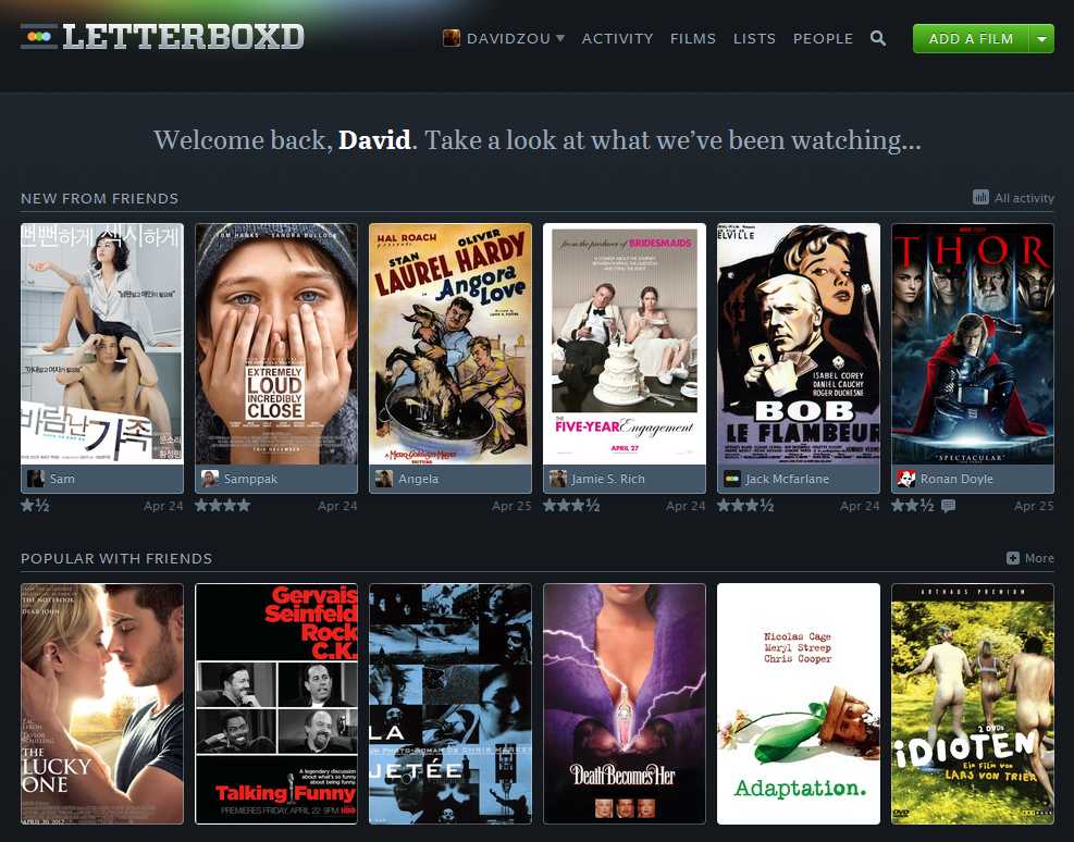 letterboxd homepage