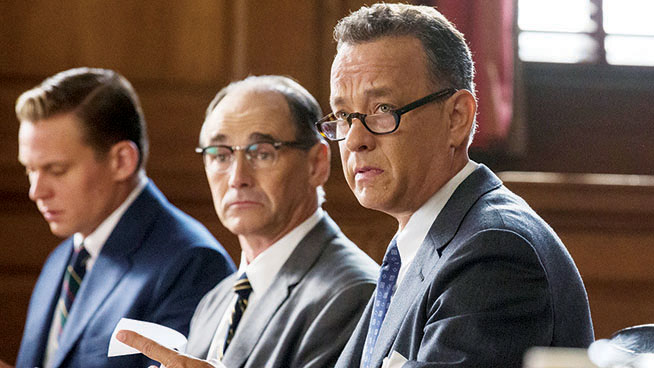 Tom Hanks as James Donovan, Mark Rylance as Rudolf Abel and Billy Magnusson as Douglas Forrester in BRIDGE OF SPIES, a dramatic thriller directed by Steven Spielberg.